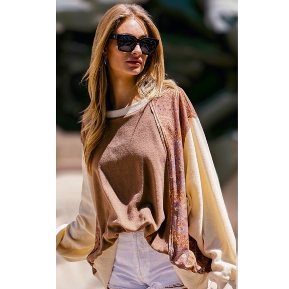 DAVI & DANI Plus Size Rust Cream Solid & Boho Print Oversized Pullover - Picture 8 of 9